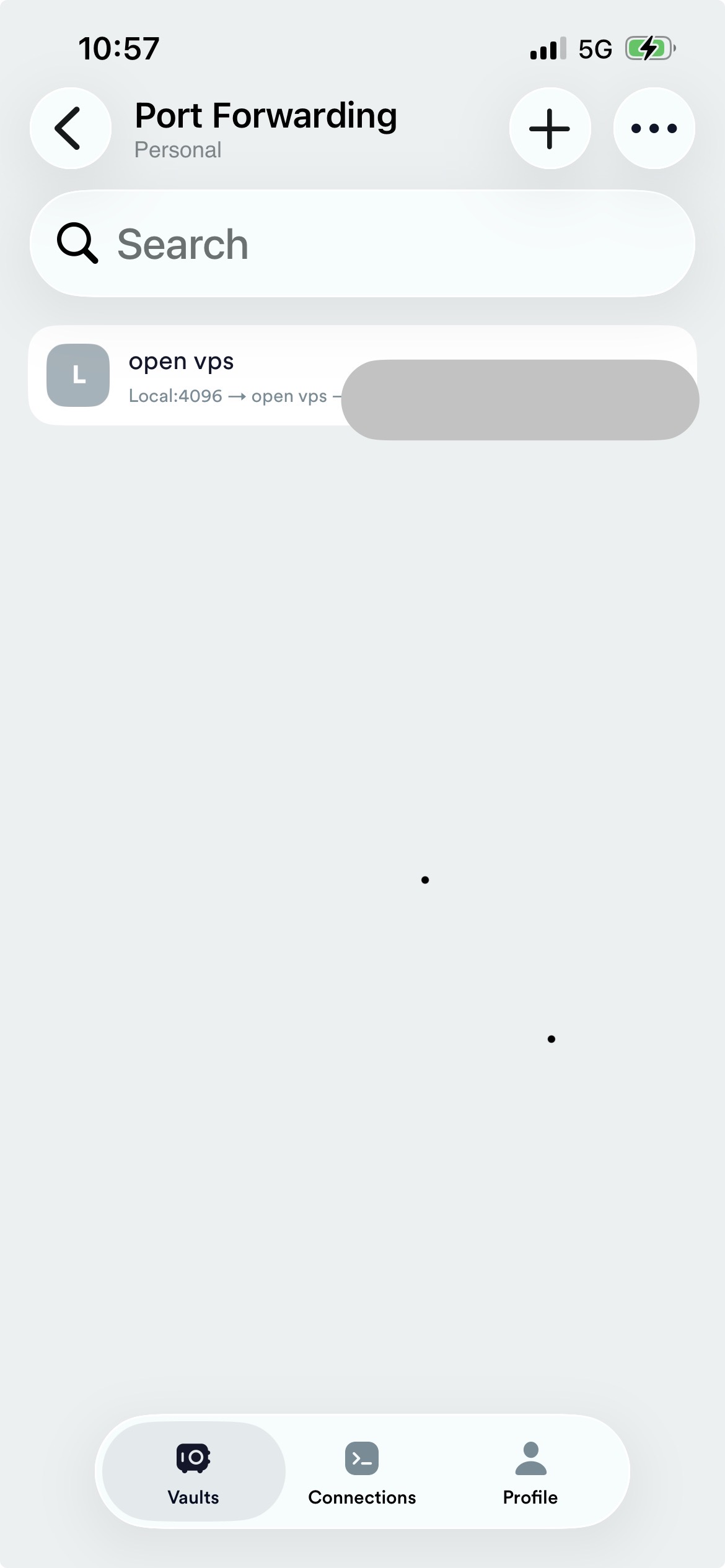 Termius — règle de port forwarding active